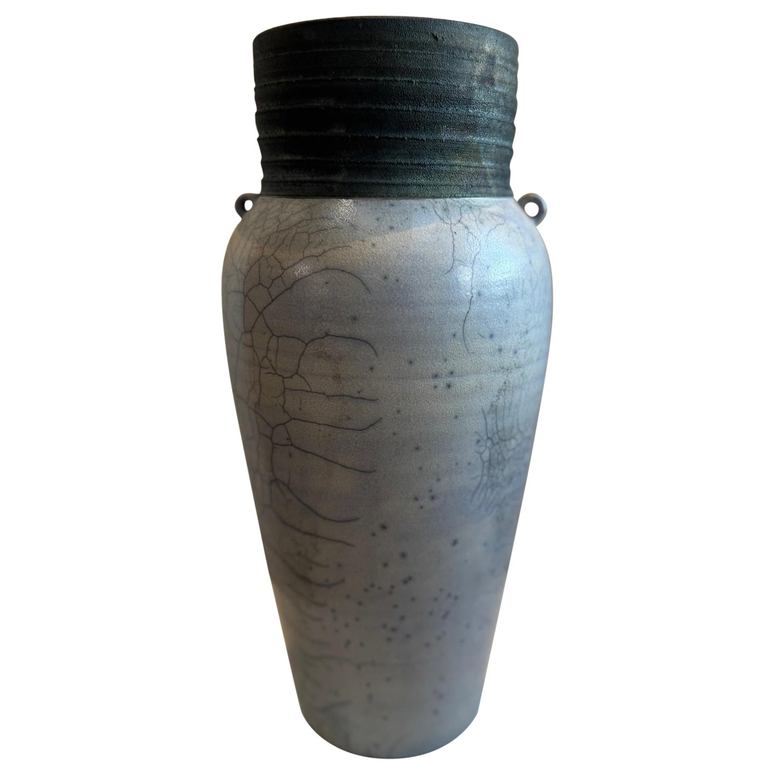 Vaso artigianale in ceramica Raku con smalto screziato e foro di drenaggio