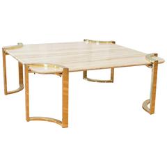 Italian Travertine and Brass Coffee Table 5