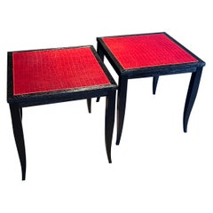 Mesas auxiliares de cuero y madera Elitis