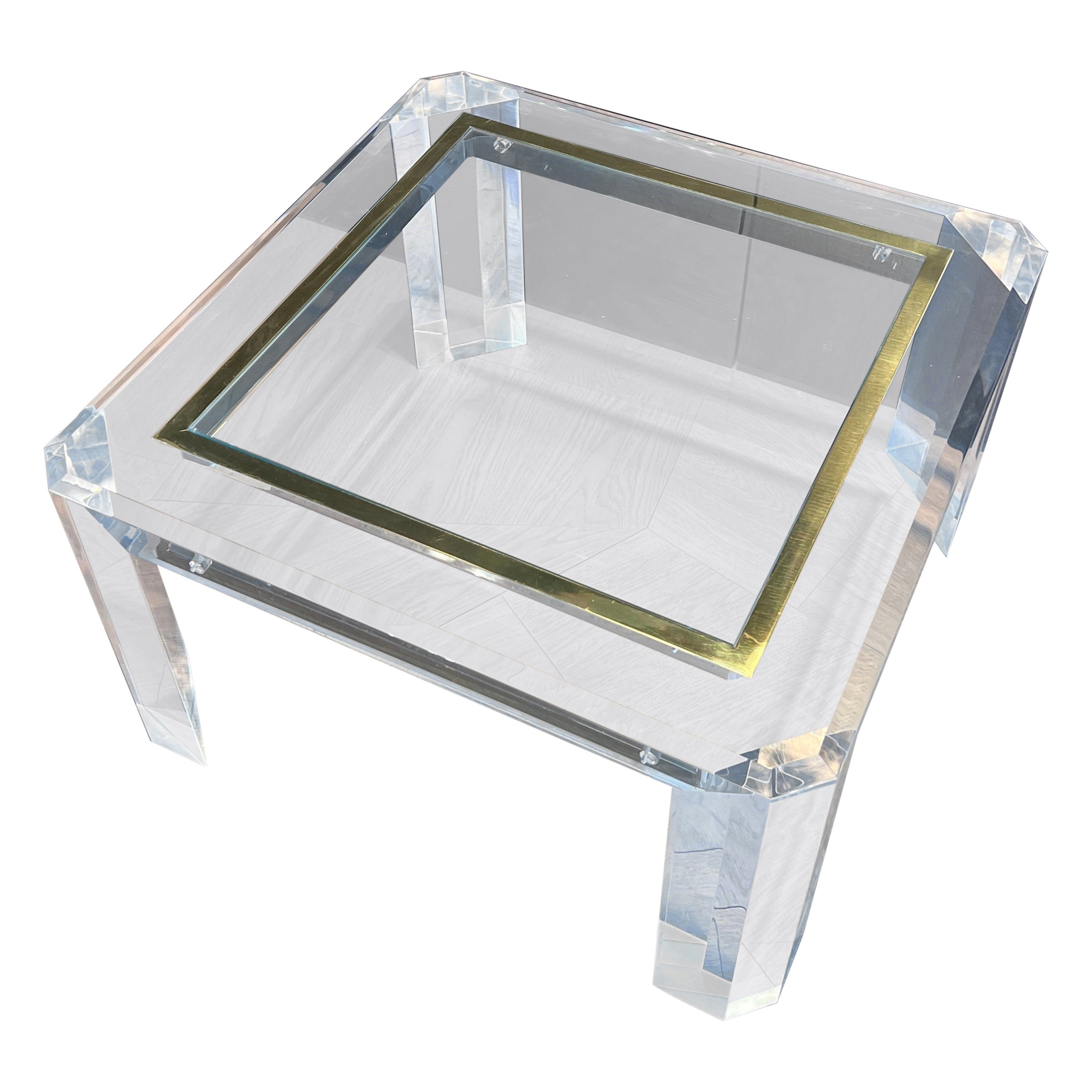 Acrylic Side Table with Brass Inlay