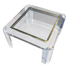Acrylic Side Table with Brass Inlay