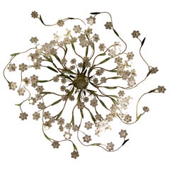 Vintage Huge Italian Ceiling Light  with Glass Flowers