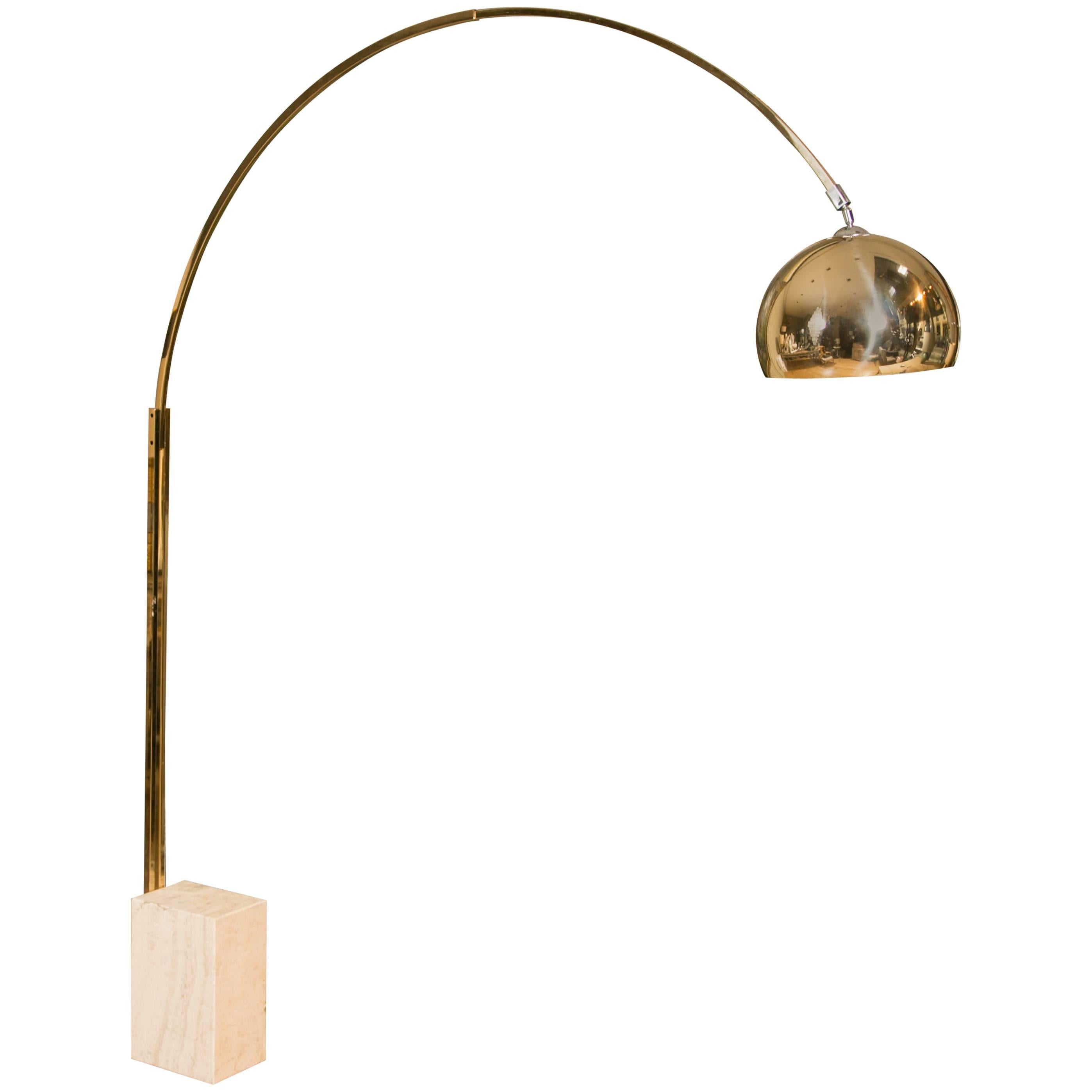 Scandinavian Floor Lamp with Travertine and Polished Brass Screen, circa 1960