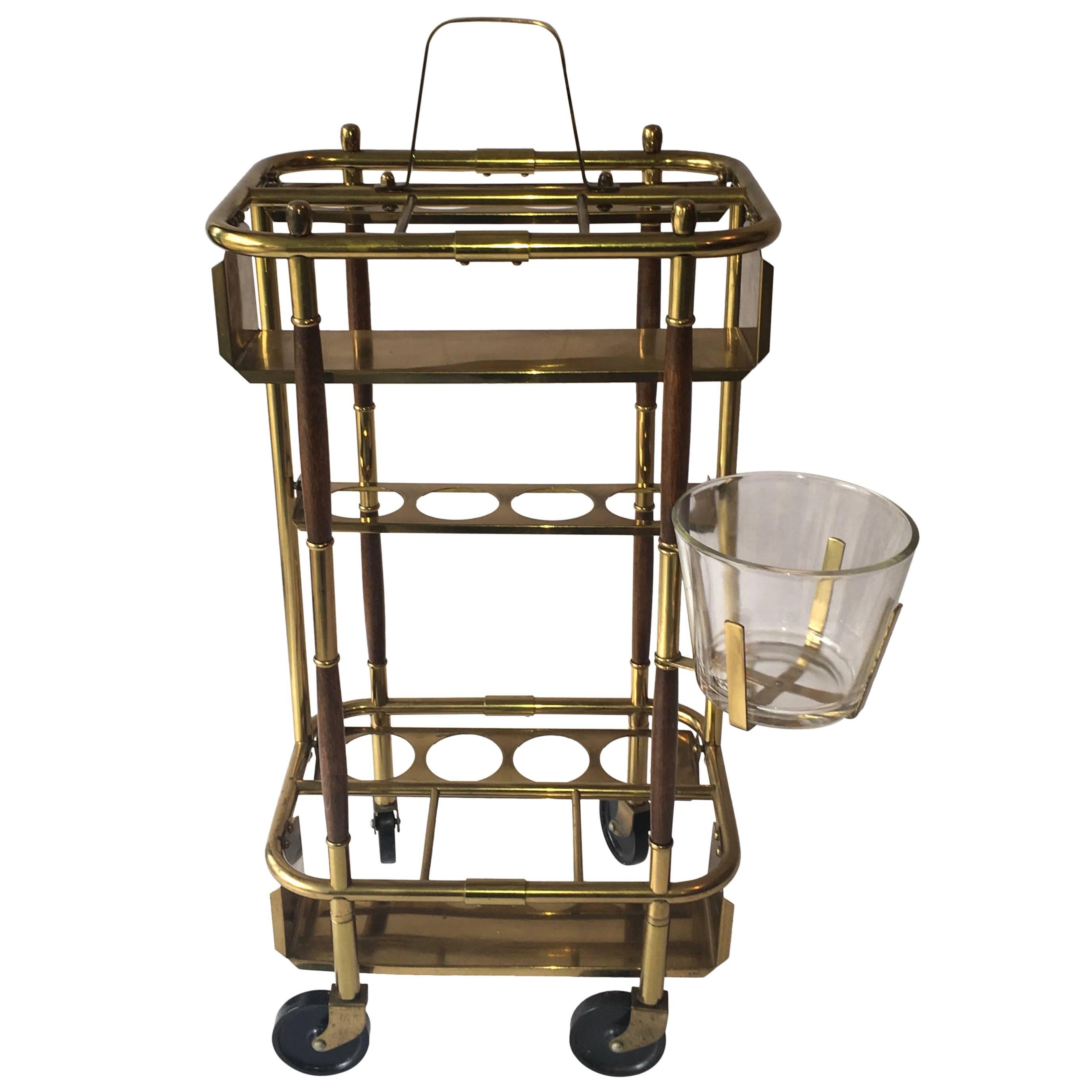 Mid-Century Italian Bar Cart, with Ice Bucket, Attributed to Cesare Lacca