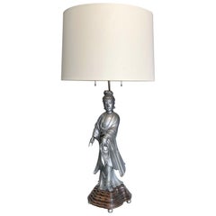 Modernist Oriental Pewter Sculpture Table Lamp