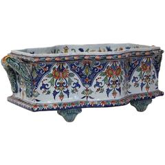 Large French Antique Rouen Hand-Painted Jardiniere Large French Antique Rouen Hand-Painted Jardiniere
