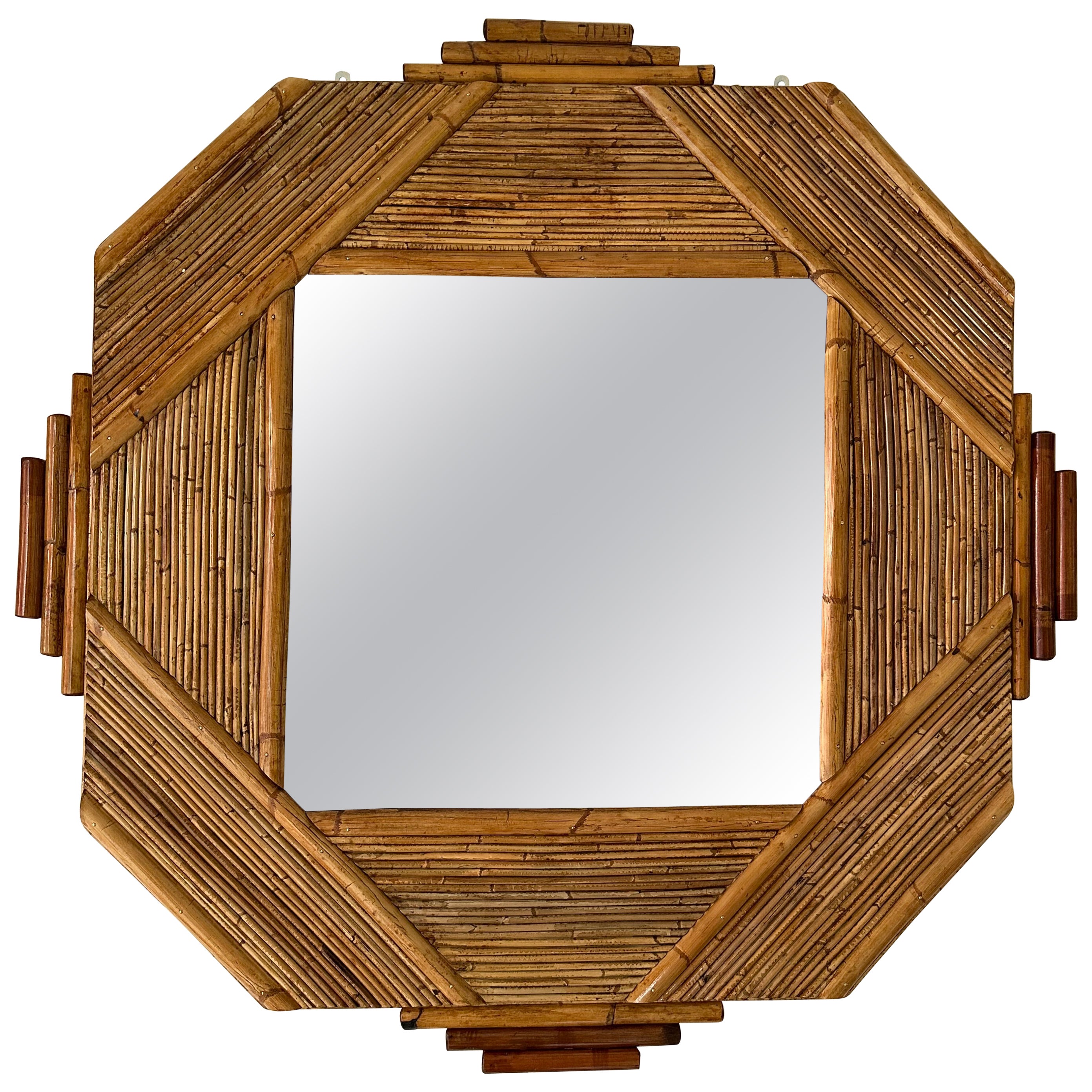Large Bamboo and Rattan Mirror by Colin Morrow for Vivai Del Sud. Italy, 1970s