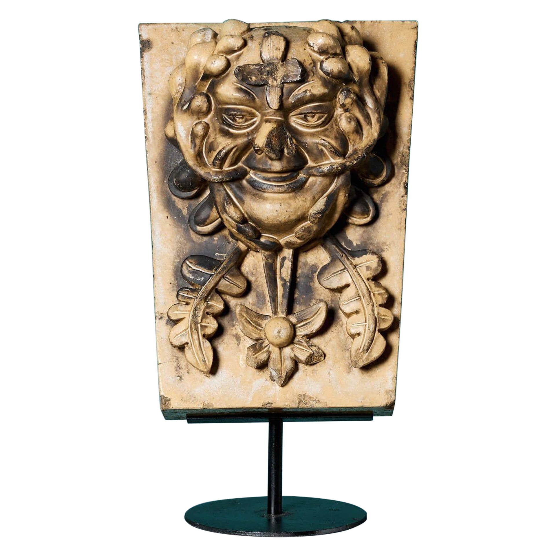 Antique Lipscombe & Co Glazed Terracotta Green Man Keystone