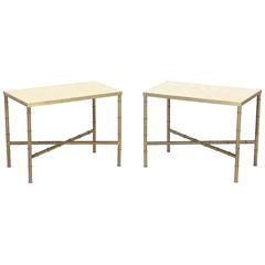 Pair of Brass Faux Bamboo Tables with Capiz Shell Tops