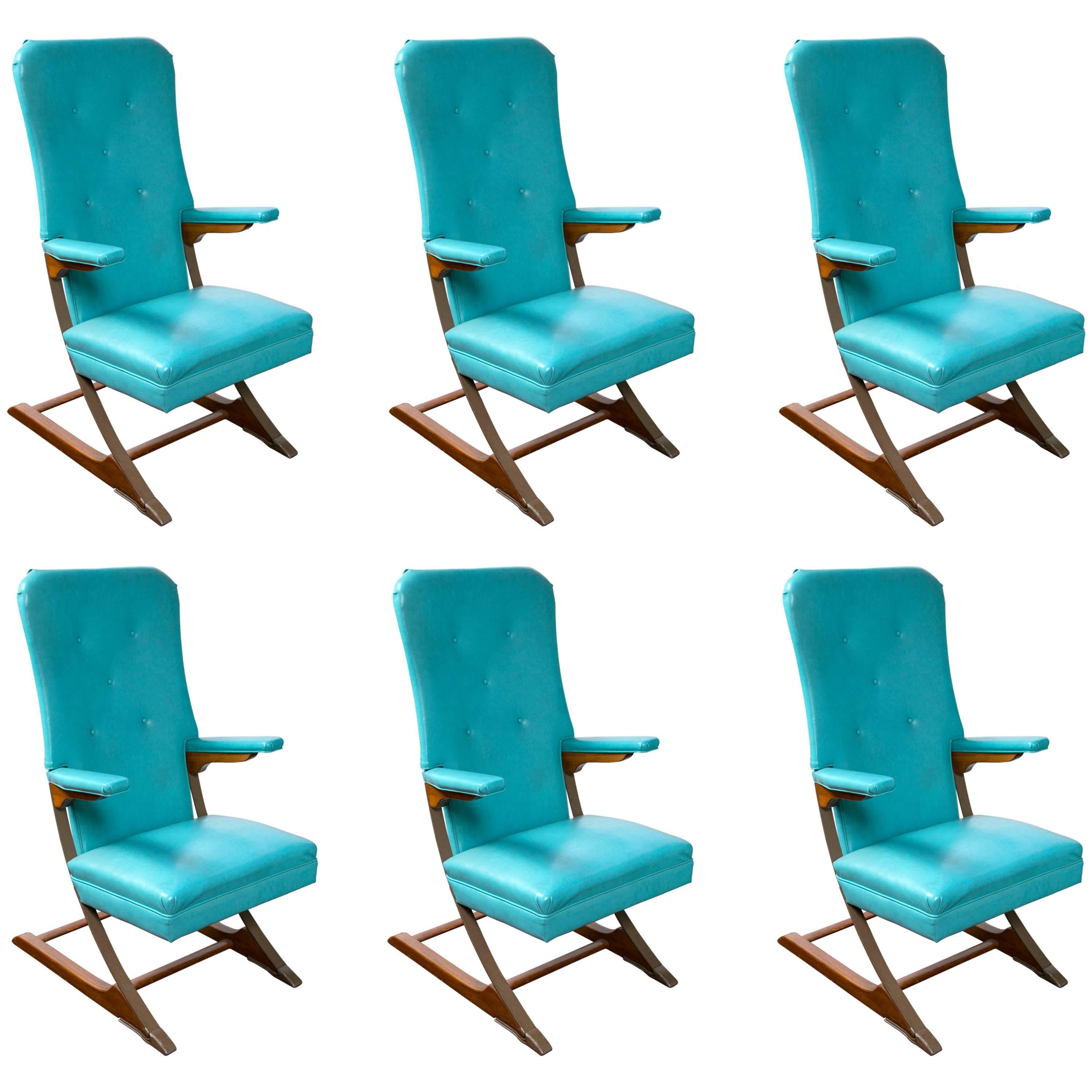 Set of Six Blue Mid-Century McKay Spring Rocker Rocking Chair