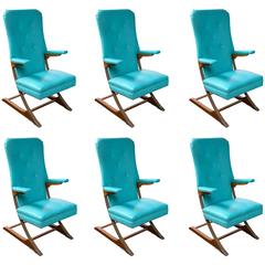 Ensemble de six fauteuils à bascule McKay Spring Rocking Chair bleu du milieu du siècle dernier