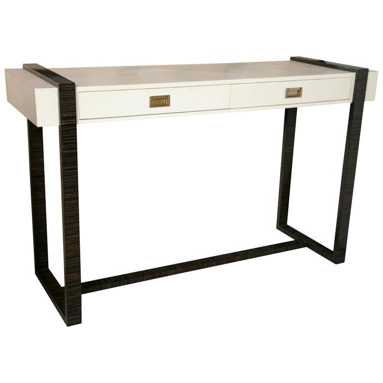 White Faux Crocodile and Macassar Console Table by Jonathan Charles For