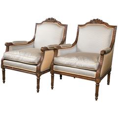 Pair of Finely Carved Walnut Frame Fauteuils by Jansen