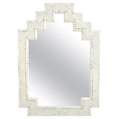 Mid-Century Italian Rattan Bamboo Mirror by Vivai del Sud, White Patina