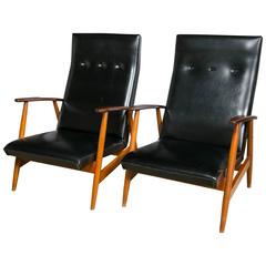 Pair of Scandinavian Teak and Black Lounge Chairs 9