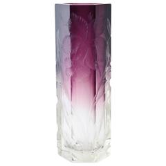 Important Large Art Nouveau Moser Clear to Amethyst Hand Cut Iris Vase