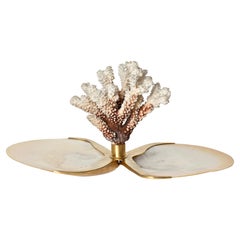1970s Italian Mother of Pearl, Coral and Brass Decorative Tray