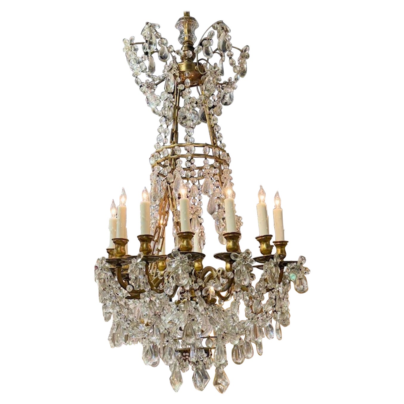 Lampadario in bronzo dorato e cristallo del XIX secolo proveniente dal Nord Italia
