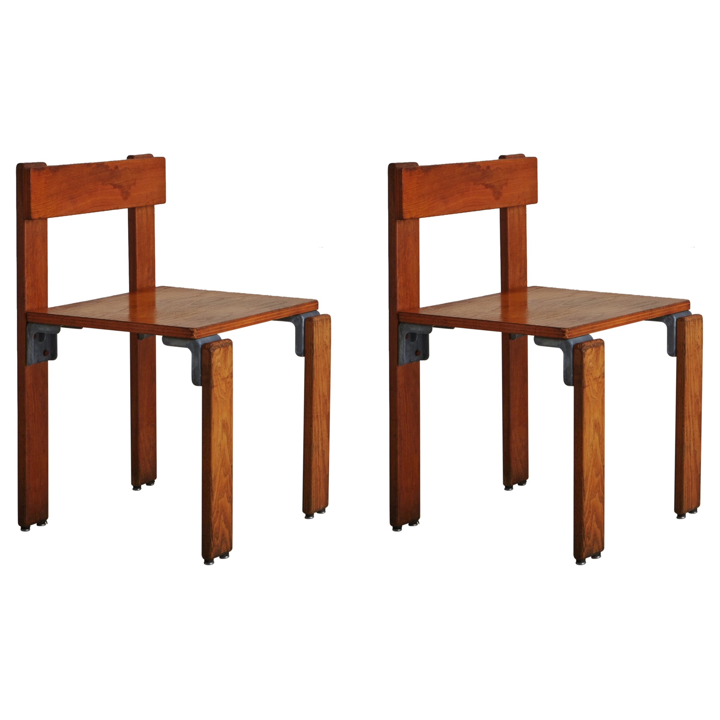 Pair of Aluminum + Ash Wood Chair by George Candilis + Anja Blomstedt, France