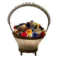 Antique Little Gem Czech Bride Basket Beaded Lamp with Flowers