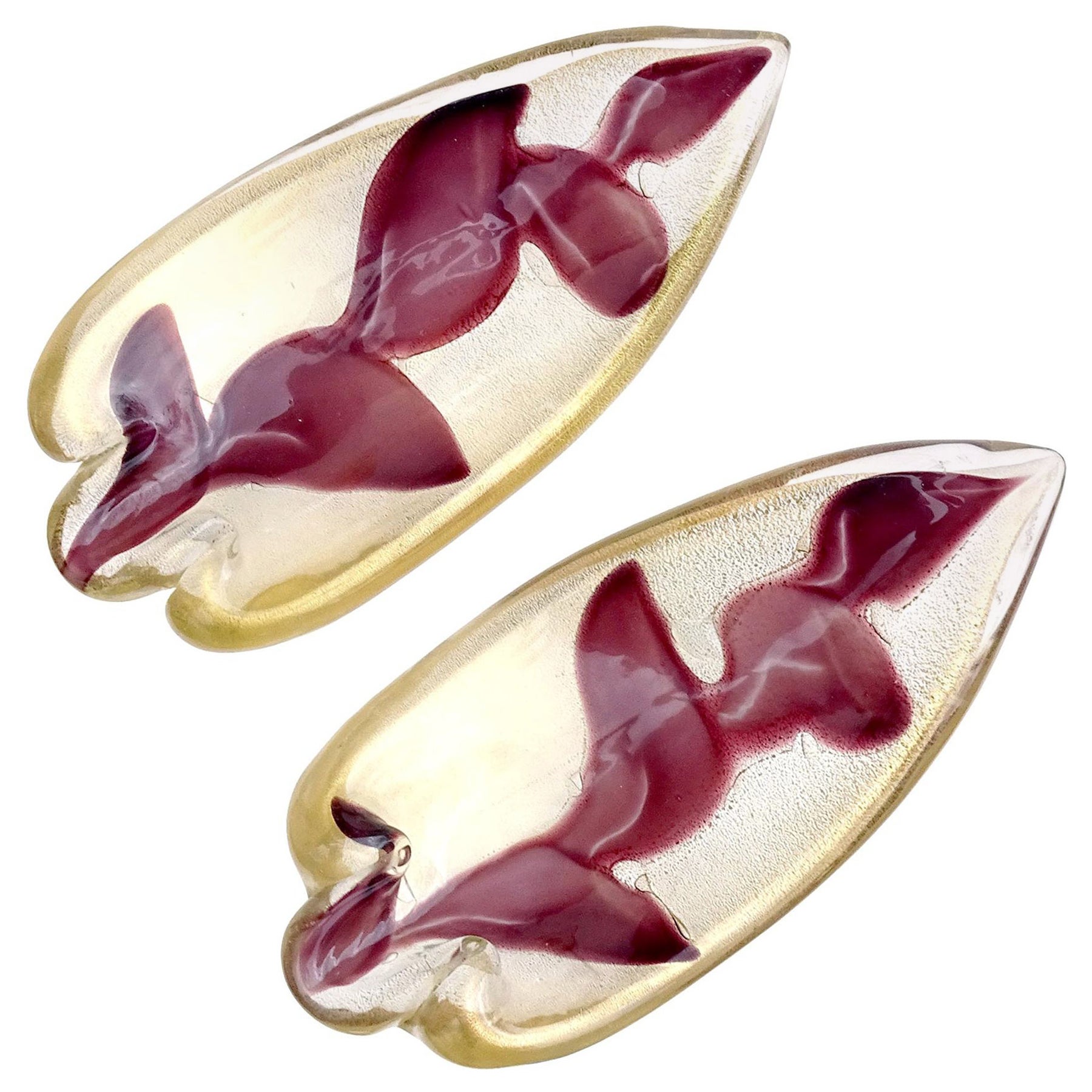 Barovier Murano Oro Moteado Hojas Moradas Arte Italiano Cristal Cuchara Reposaplatos en venta