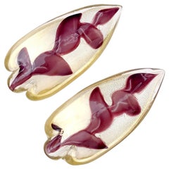 Barovier Murano Gold Flecks Purple Leafs Italian Art Glass Spoon Rest Dishes (Cuillère Repose-Vaisselle)