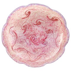 Bol central en verre d'art italien Fratelli Toso Murano opale rose aventurine tourbillonnant