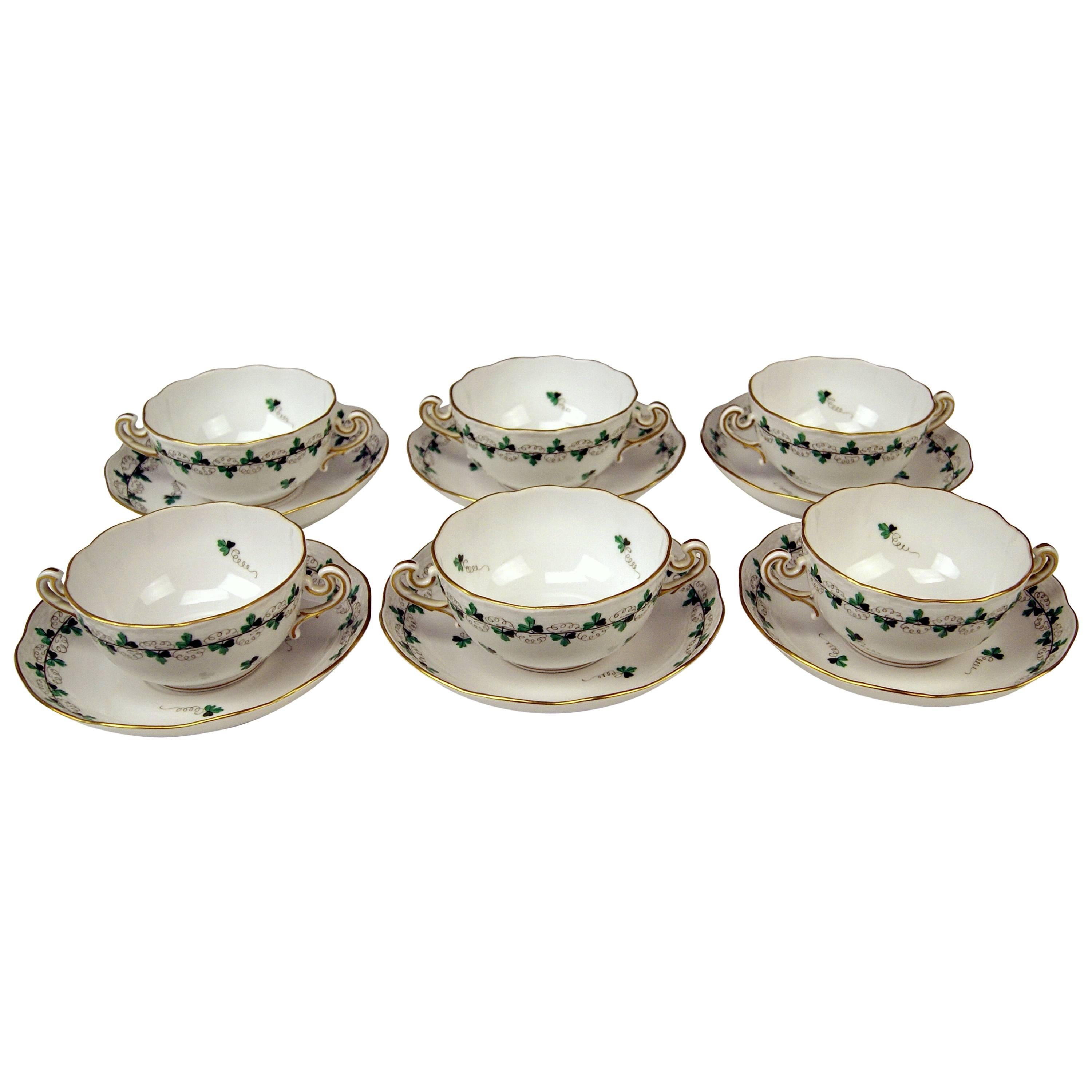 Herend Soup Bowls for Six Persons Decor Persil, circa 1960