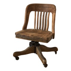 Industrial Oak Swivel Desk Chair with Spindle Back 1920s Germany