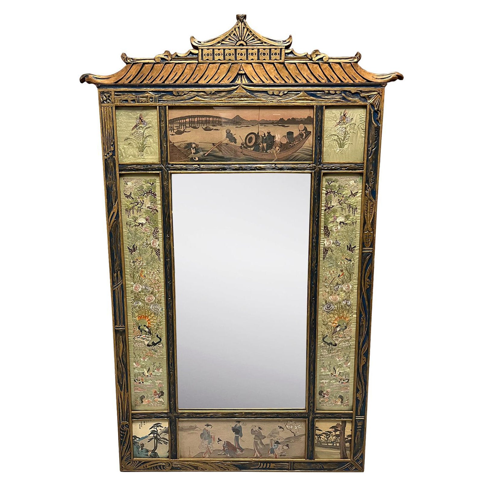 Mitte des 20. Jahrhunderts Chinoiserie geschnitzt Giltwood Wandspiegel