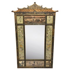 Mitte des 20. Jahrhunderts Chinoiserie geschnitzt Giltwood Wandspiegel