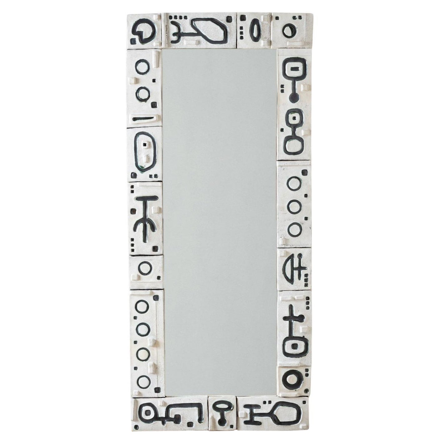20th Century Large Wall Mirror with Ceramic Tiles, probably France.