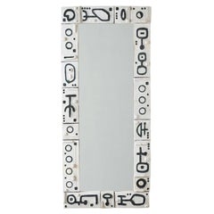 Vintage 20th Century Large Wall Mirror with Ceramic Tiles, probably France.
