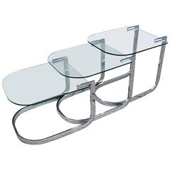 Modern Set of Three Chrome Flat Bar Milo Baughman Nesting or Stacking Tables