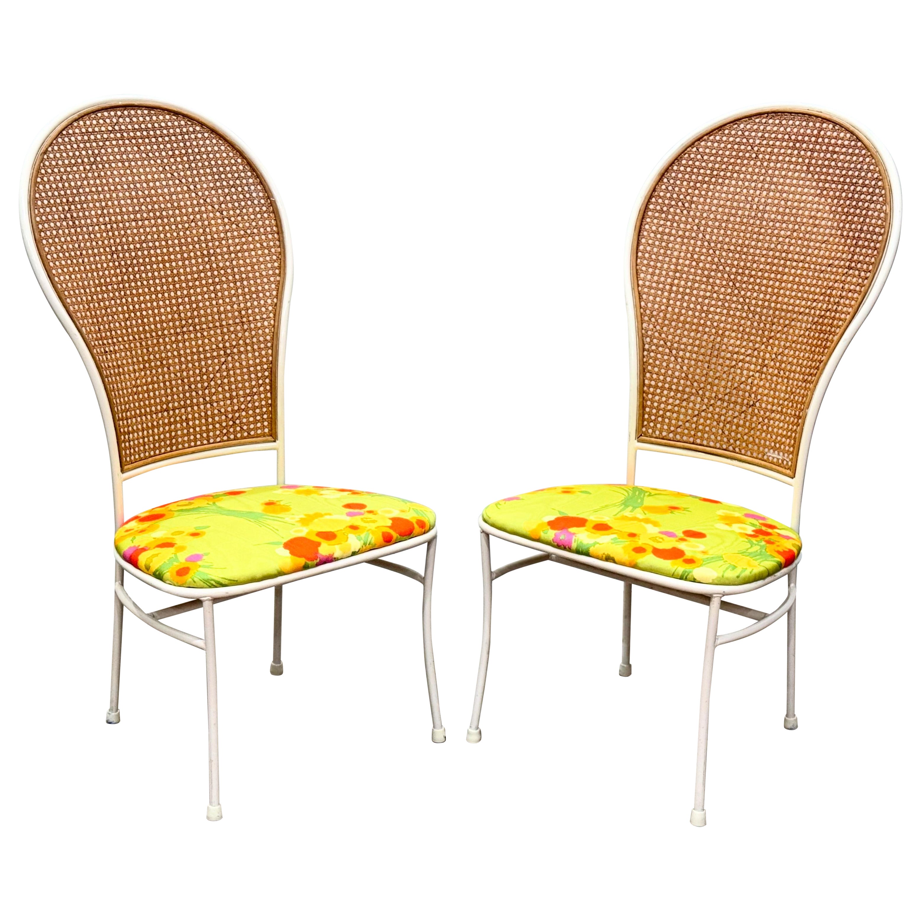 Milo Baughman Thayer Coggin - PAIR Cane + Metal Peacock Chairs - Organic Modern