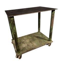 Antique Industrial Factory Table on Casters