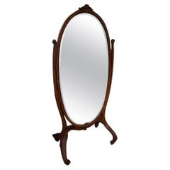 Antique French Hand Carved Cheval Beveled Mirror