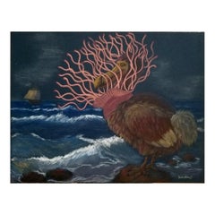 ART 16 x 12,5" Original Aquarell-Dodo-Vogel in Meer Anemone auf schwerem, säurefreiem Original-Aquarell