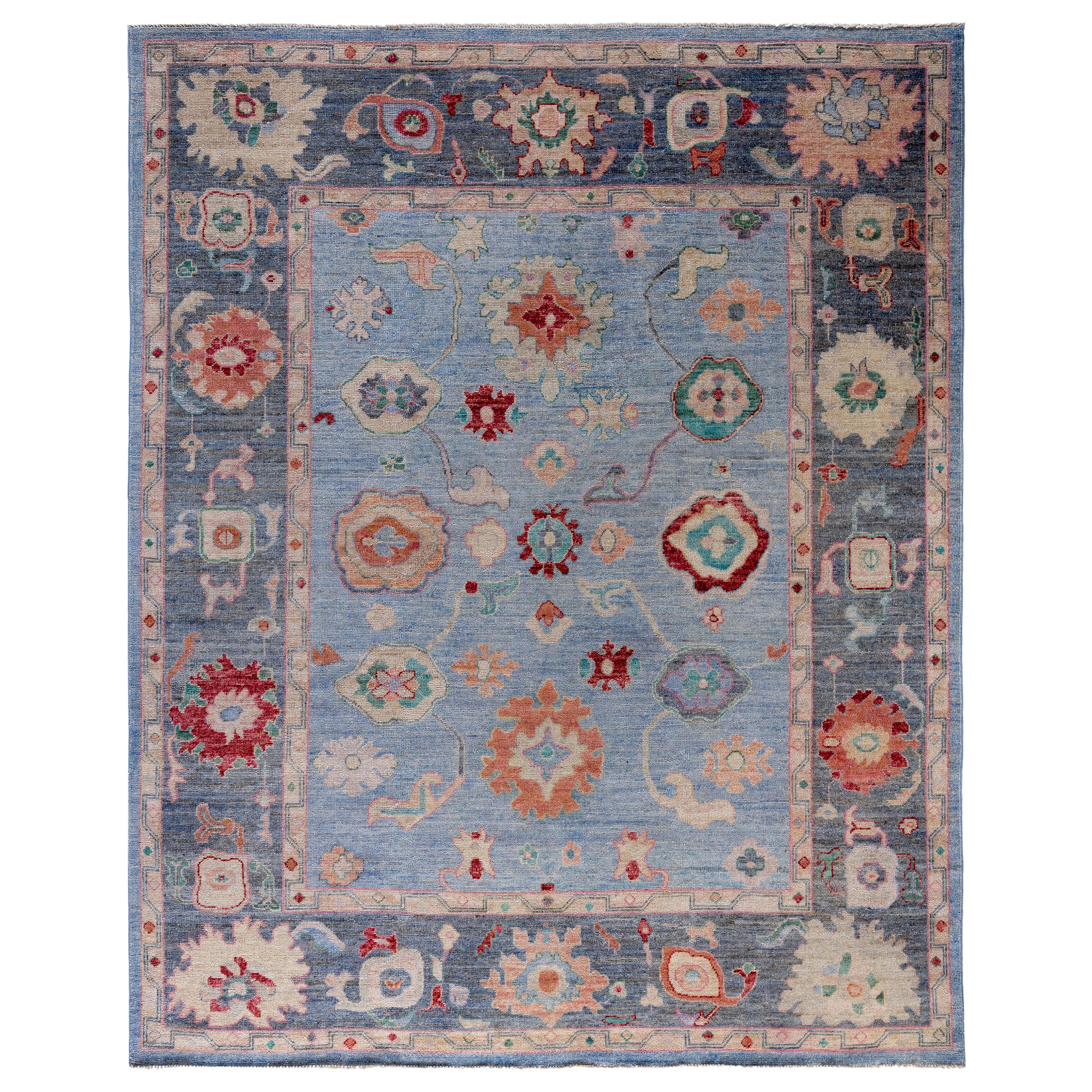 Traditional Tribal Oushak Wool Hand Knotted Light Blue Area Rug 8' 0" x 9' 9"