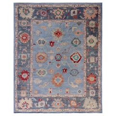 Traditional Tribal Oushak Wool Hand Knotted Light Blue Area Rug 8' 0" x 9' 9"