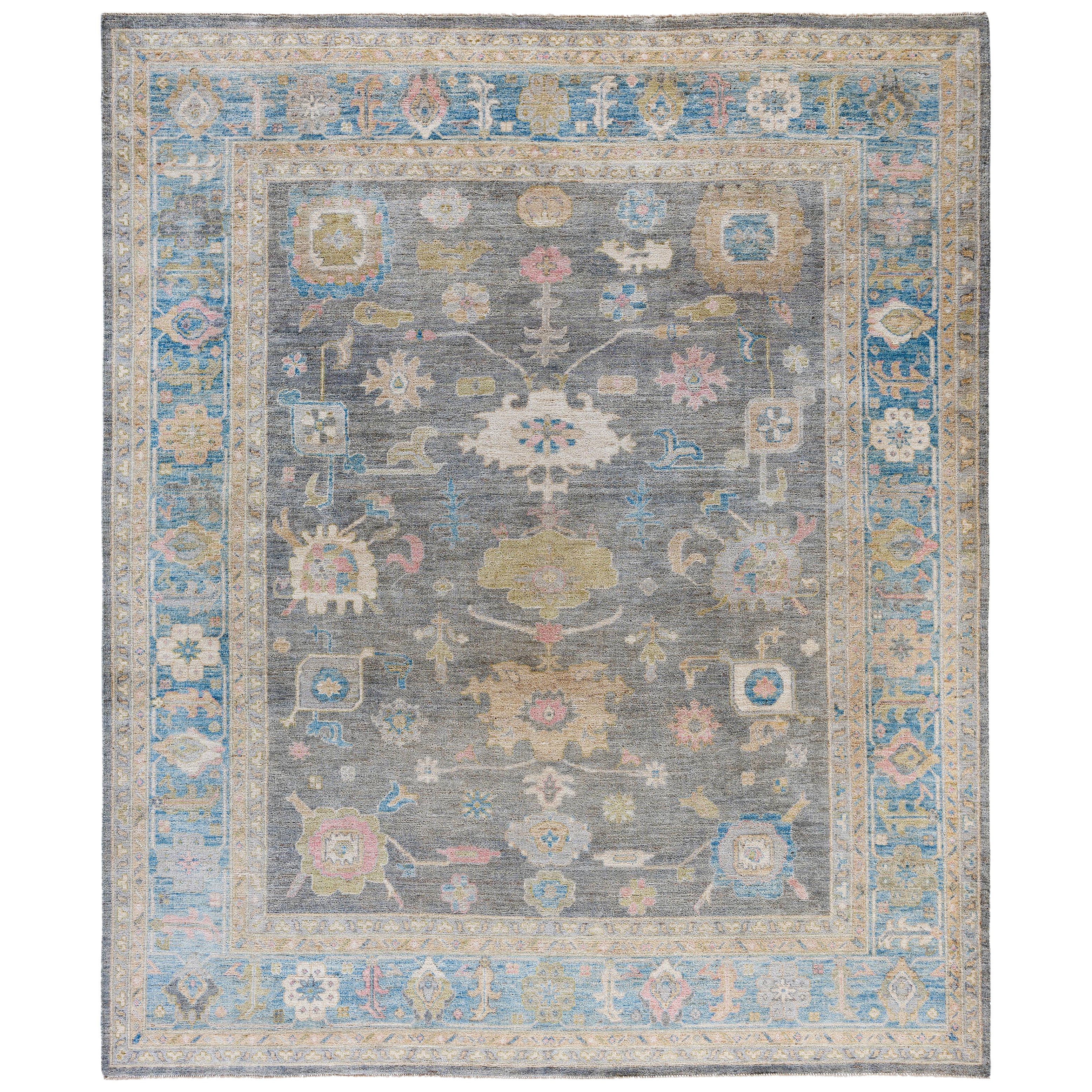 Traditional Tribal Oushak Wool Hand Knotted Gray Area Rug 8' 3" x 9' 10"