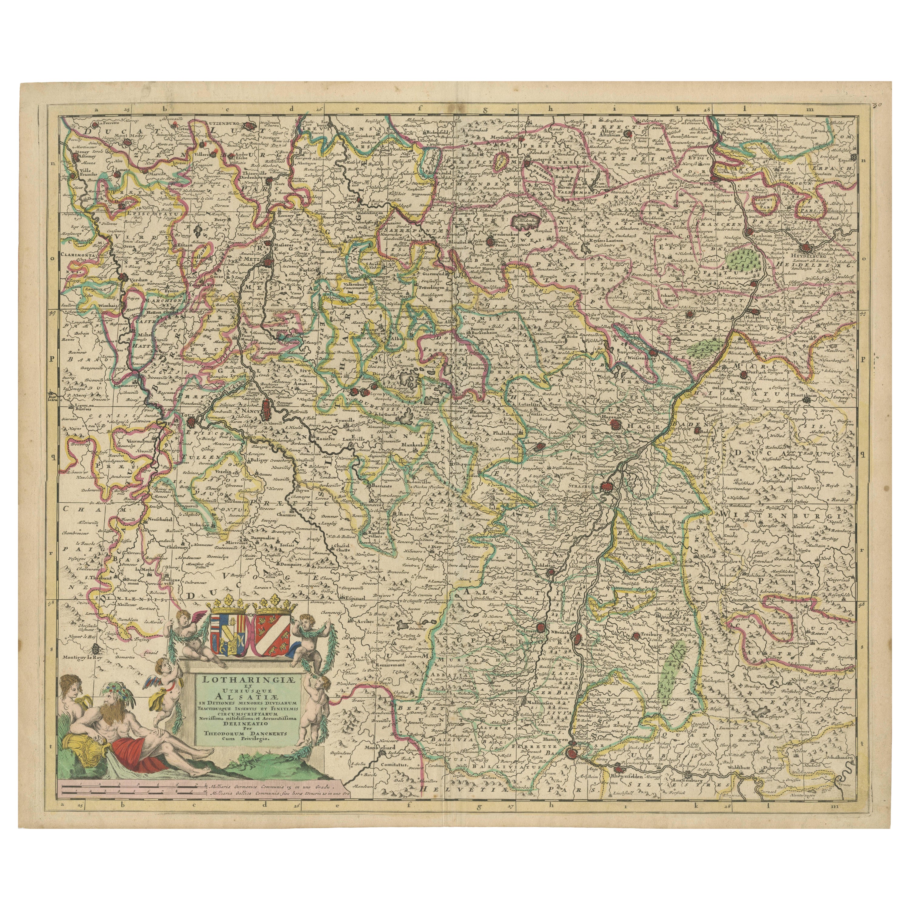 Antike Karte von Lotharingien (Lorraine) von Danckerts, um 1700 - handkoloriert