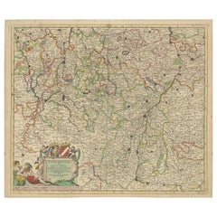 Carte ancienne de la Lotharingie (Lorrain) par Danckerts, c. 1700 - Coloriée à la main