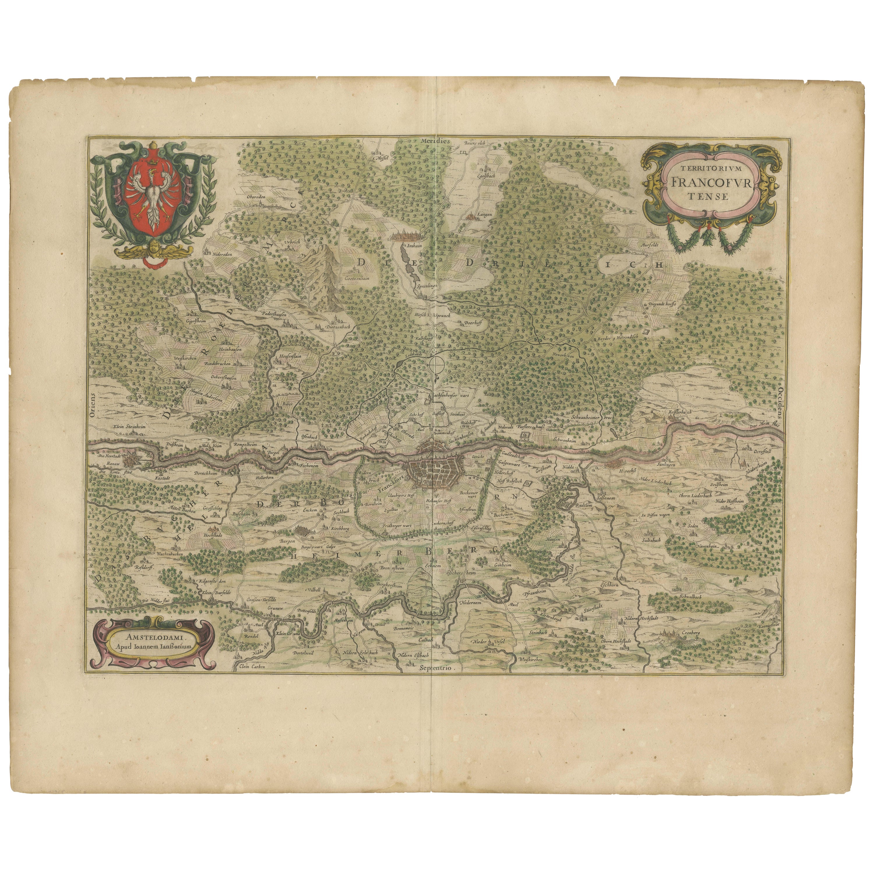 Antique Map of the Frankfurt Region by Johannes Janssonius, Hand-Colored, C.1650