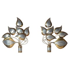 Large French Brass Wall Lights, circa 1970