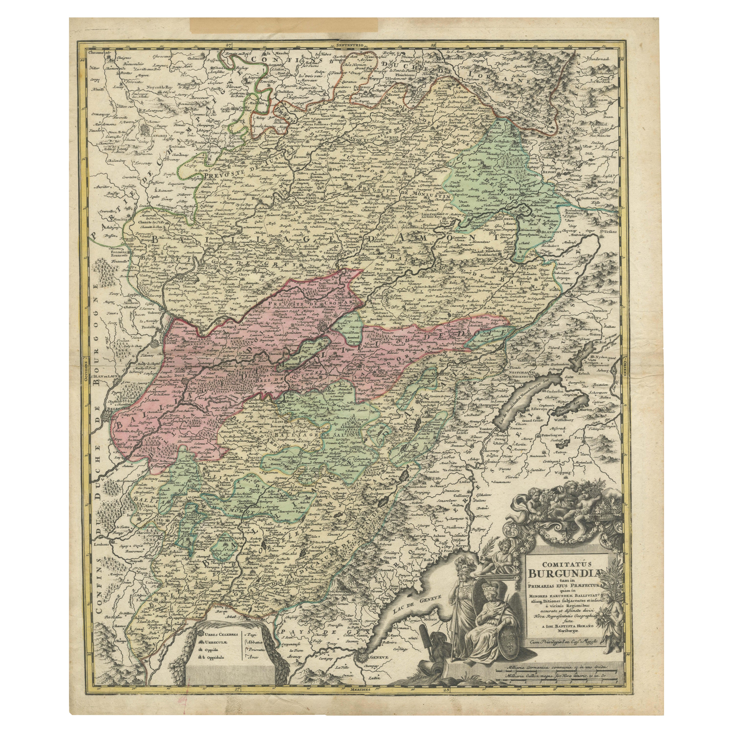 Antike Karte der County von Burgund von Johann Baptist Homann um 1710