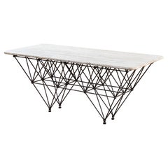 20th Century Giovanni Ferrabini Large Dining Table in Metal and Top Travertine