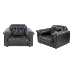 Pair of De Sede Black Leather Armchairs DS-110, 1970s