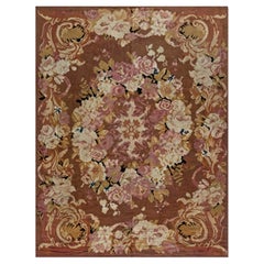 Doris Leslie Blau Alfombra francesa de lana hecha a mano con motivos florales de Aubusson de 1900