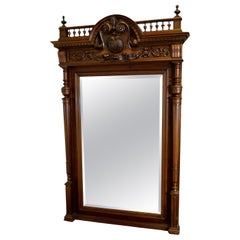 Large French Carved Crested Chateaux Wall Mirror